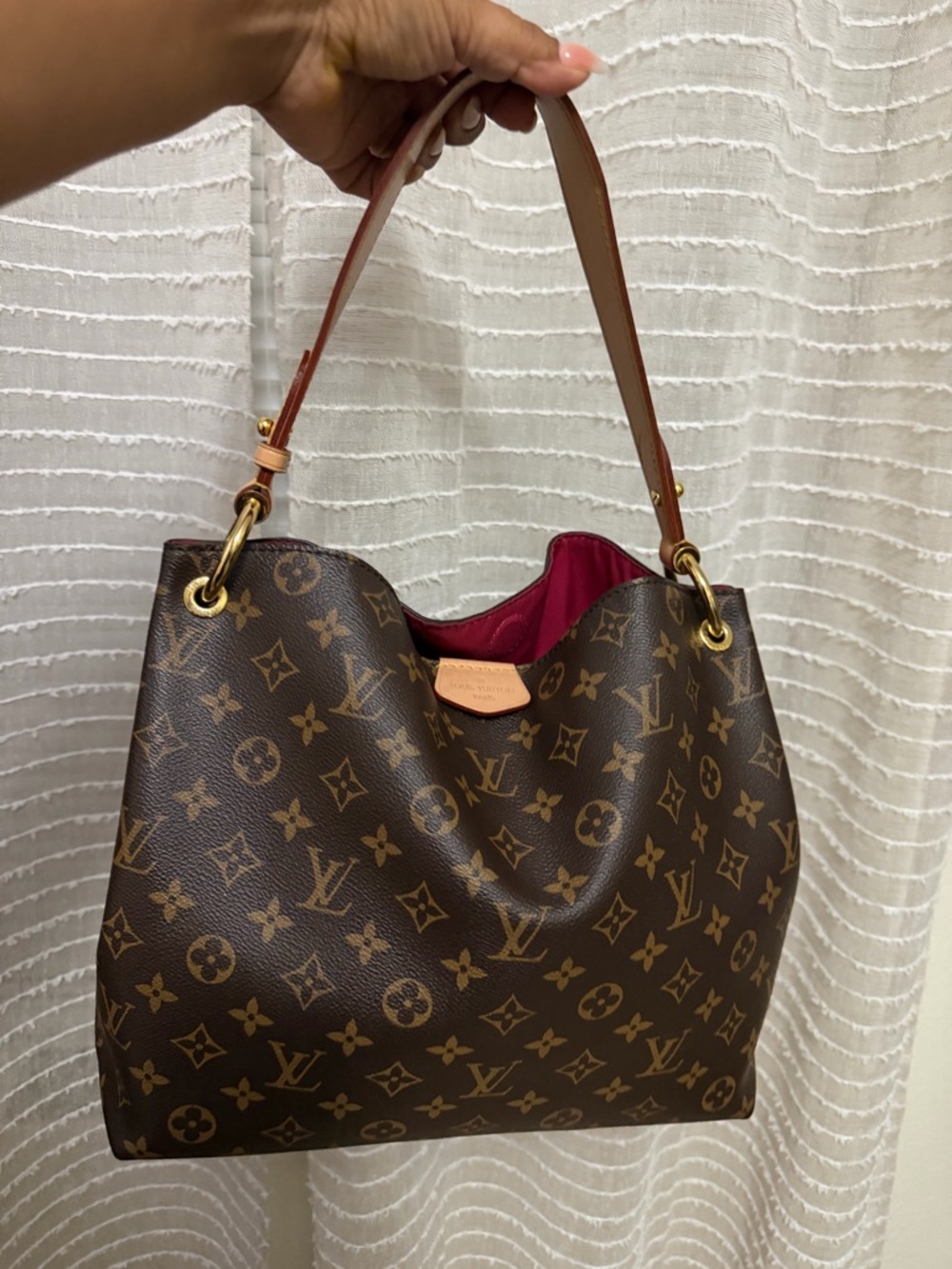 Louis Vuitton Graceful Monogram Shoulder Bag in Brown with Pink Interior - Picture 10 of 13